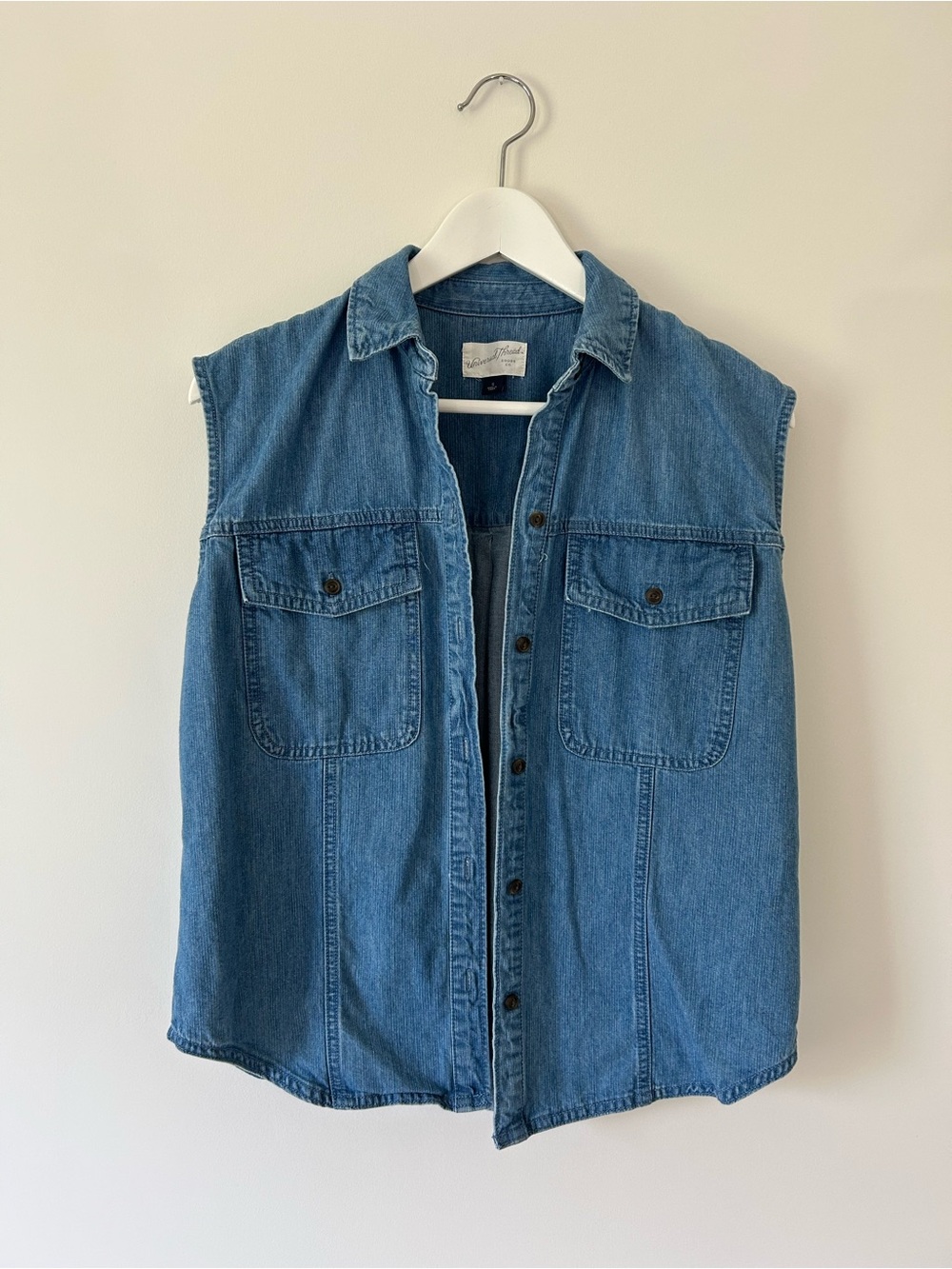 Sleeveless Button-Front Shirt Vest - Light Blue Western Cottagecore Denim